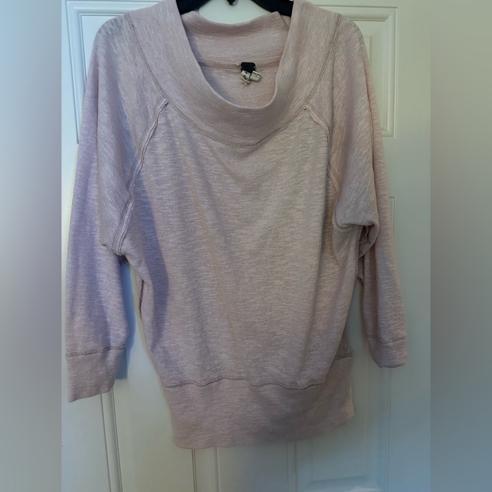 FREE PEOPLE Y2K Off the Shoulder Palisades Thermal Pullover Top Light Pink Sz L